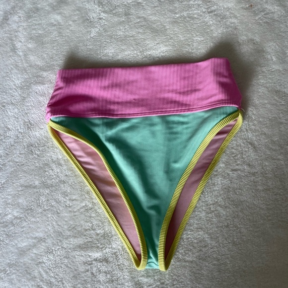 Beach Riot Pink and Green High-Waisted Bikini Bottom